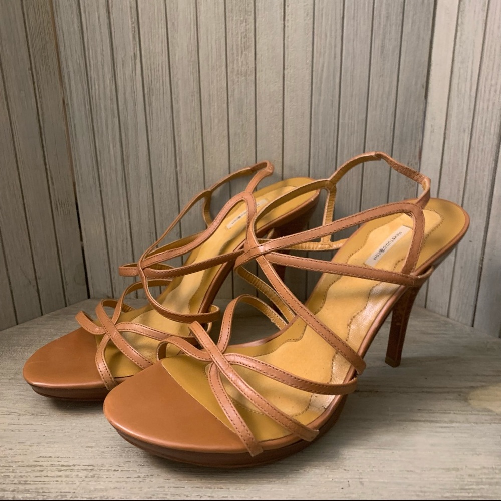 Max Studio Tan Strappy Leather Heels 7M